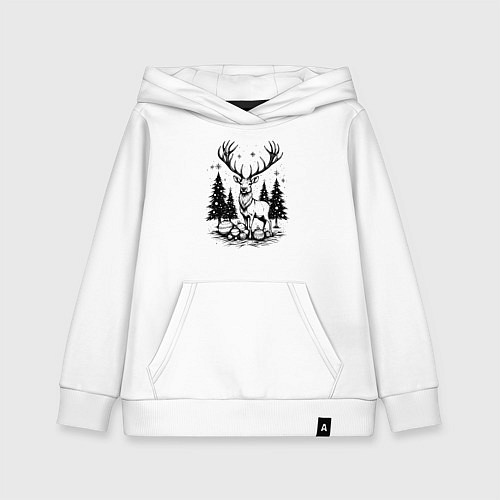 Детская толстовка-худи Олень в новогоднем лесу / Белый – фото 1
