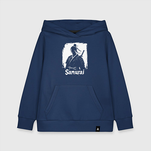 Детская толстовка-худи Портрет самурая / Тёмно-синий – фото 1