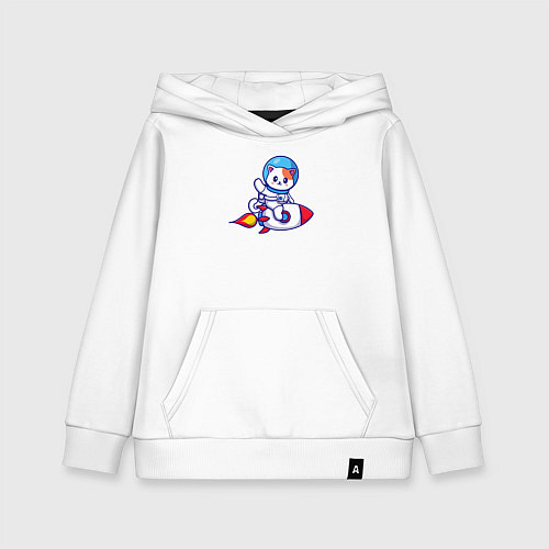 Детская толстовка-худи Котик на ракете / Белый – фото 1