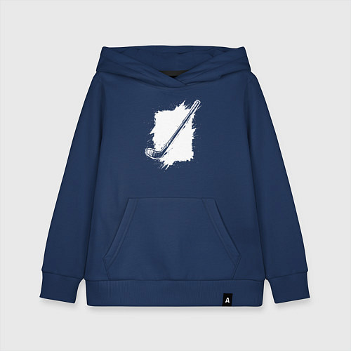 Детская толстовка-худи Хоккейная клюшка в квадрате / Тёмно-синий – фото 1