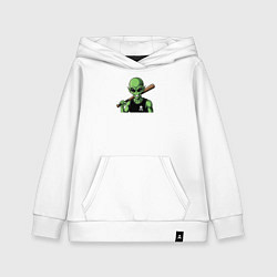 Детская толстовка-худи Зеленый пришелец с битой