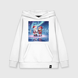 Толстовка детская хлопковая Дед Мороз и Снегурочка: новогодний танец на льду, цвет: белый