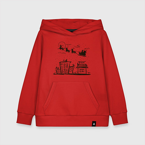 Детская толстовка-худи Санта над городом / Красный – фото 1