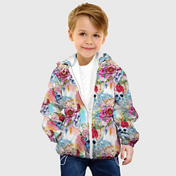Куртка с капюшоном детская Цветы и бабочки 5, цвет: 3D-белый — фото 2