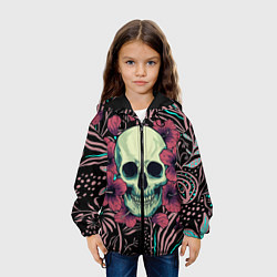 Куртка с капюшоном детская Череп в цветах, цвет: 3D-черный — фото 2