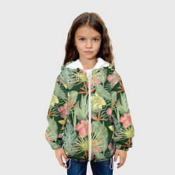 Куртка с капюшоном детская Тропические растения и цветы, цвет: 3D-белый — фото 2