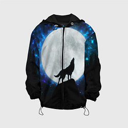 Куртка с капюшоном детская Волк воющий на луну, цвет: 3D-черный