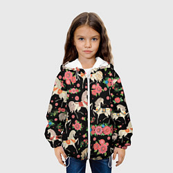 Куртка с капюшоном детская Лошади и цветы, цвет: 3D-белый — фото 2