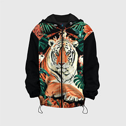 Куртка с капюшоном детская Огненный Тигр в Цветах, цвет: 3D-черный