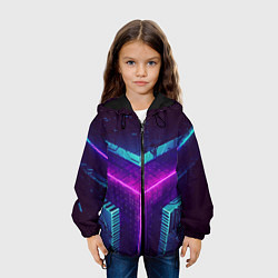 Куртка с капюшоном детская Неоновые грани 3D, цвет: 3D-черный — фото 2