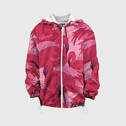 Куртка с капюшоном детская Розовые фламинго, цвет: 3D-белый