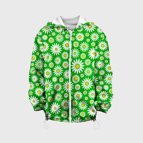 Детская куртка Ромашки на зелёном фоне / 3D-Белый – фото 1