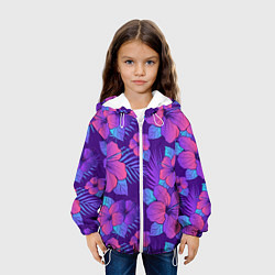 Куртка с капюшоном детская Узор Неоновый Гибискус, цвет: 3D-белый — фото 2