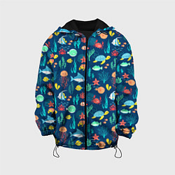 Куртка с капюшоном детская Морские жители, цвет: 3D-черный