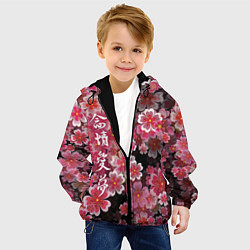 Куртка с капюшоном детская Иероглифы и Сакура 3D, цвет: 3D-черный — фото 2