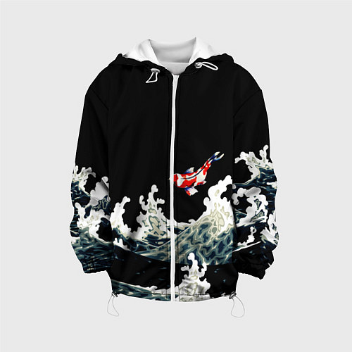 Детская куртка Карп Кои Волна Япония Рыба / 3D-Белый – фото 1