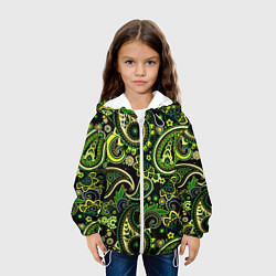 Куртка с капюшоном детская Ярко зеленые славянские узоры, цвет: 3D-белый — фото 2