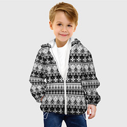 Куртка с капюшоном детская Черно-белый орнамент, цвет: 3D-белый — фото 2