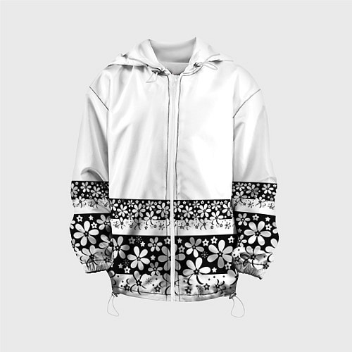 Детская куртка Черно-белый цветочный принт / 3D-Белый – фото 1