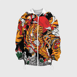 Куртка с капюшоном детская Самурайский тигр, цвет: 3D-белый