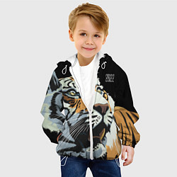 Куртка с капюшоном детская Тигр перед атакой, цвет: 3D-белый — фото 2