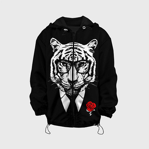 Детская куртка Тигр с красной розой / 3D-Черный – фото 1
