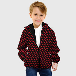 Куртка с капюшоном детская Принт с поцелуями,алые губы, цвет: 3D-черный — фото 2