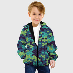 Куртка с капюшоном детская Зеленые соты в мозаике, цвет: 3D-черный — фото 2