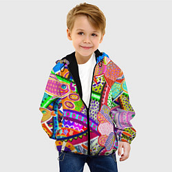 Куртка с капюшоном детская Разноцветные яркие рыбки на абстрактном цветном фо, цвет: 3D-черный — фото 2