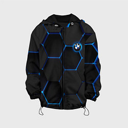 Куртка с капюшоном детская BMW blue neon theme, цвет: 3D-черный
