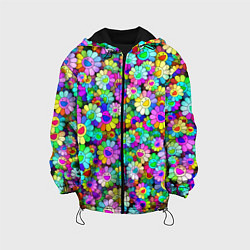 Куртка с капюшоном детская Rainbow flowers, цвет: 3D-черный