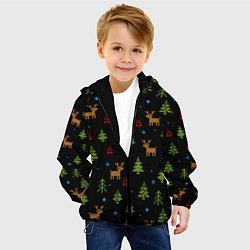 Куртка с капюшоном детская Новогодние олени и елки, цвет: 3D-черный — фото 2