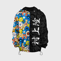 Куртка с капюшоном детская Такаси Мураками Иероглифами, цвет: 3D-черный