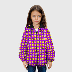 Куртка с капюшоном детская Фиолетовый Фон с Желтыми Квадратами Иллюзия Движен, цвет: 3D-черный — фото 2