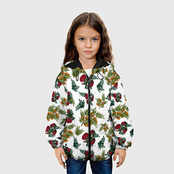 Куртка с капюшоном детская Зимний паттерн ветки рябины, цвет: 3D-черный — фото 2