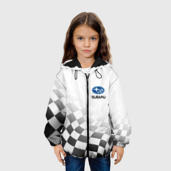 Куртка с капюшоном детская Subaru, Субару Спорт, Финишный флаг, цвет: 3D-черный — фото 2