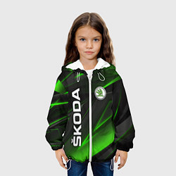 Куртка с капюшоном детская SKODA GEOMETRY STRIPES GREEN NEON, цвет: 3D-белый — фото 2