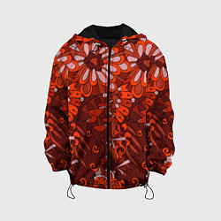 Куртка с капюшоном детская Красные цветы абстракция, цвет: 3D-черный