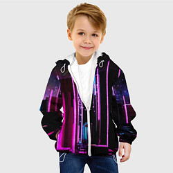 Куртка с капюшоном детская Ночной город в киберпанке, цвет: 3D-белый — фото 2