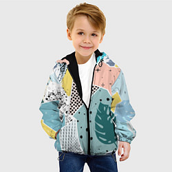 Куртка с капюшоном детская Абстрактный узор с пальмовыми листами и геометрией, цвет: 3D-черный — фото 2