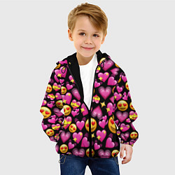 Куртка с капюшоном детская Эмодзи сердечки, цвет: 3D-черный — фото 2