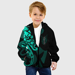 Куртка с капюшоном детская МАСКА И ТАТУИРОВКА СЯО XIAO ГЕНШИН, цвет: 3D-черный — фото 2