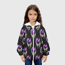 Куртка с капюшоном детская Фиолетовые цветы - паттерн, цвет: 3D-белый — фото 2