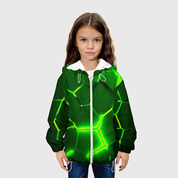 Куртка с капюшоном детская 3D ПЛИТЫ НЕОН NEON GREEN HEXAGON РАЗЛОМ, цвет: 3D-белый — фото 2