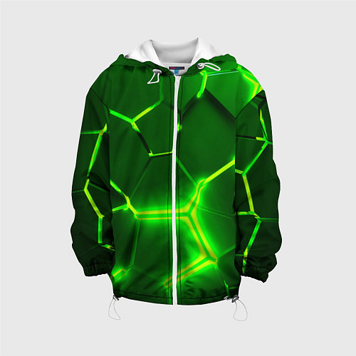 Детская куртка 3D ПЛИТЫ НЕОН NEON GREEN HEXAGON РАЗЛОМ / 3D-Белый – фото 1