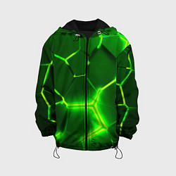 Куртка с капюшоном детская 3D ПЛИТЫ НЕОН NEON GREEN HEXAGON РАЗЛОМ, цвет: 3D-черный