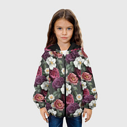 Куртка с капюшоном детская Bouquet of flowers pattern, цвет: 3D-черный — фото 2