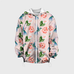 Куртка с капюшоном детская Колибри и нежные цветы, цвет: 3D-белый