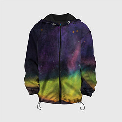 Куртка с капюшоном детская Горный пейзаж со звёздным небом и северным сиянием, цвет: 3D-черный