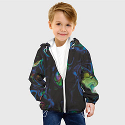 Куртка с капюшоном детская Абстракция Живописные волны, цвет: 3D-белый — фото 2